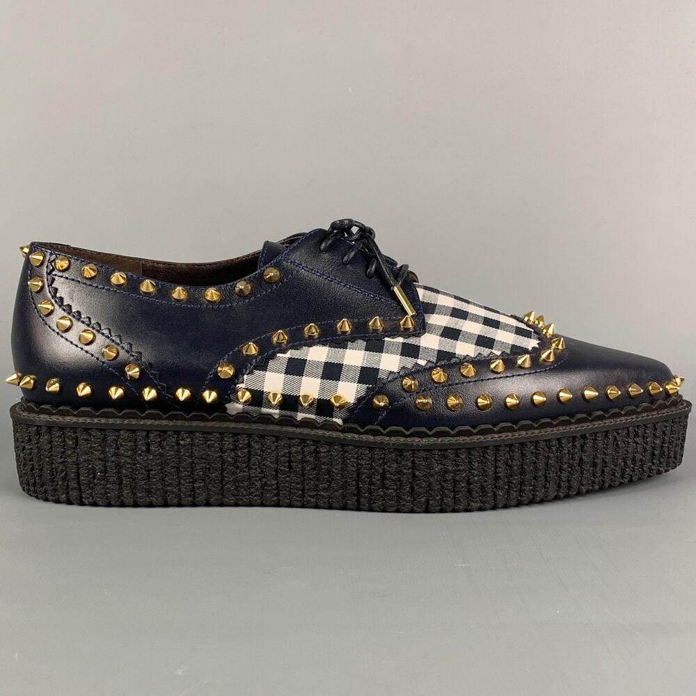 MICHAEL KORS Size 11 Navy White Leather Studded Platform Shoes